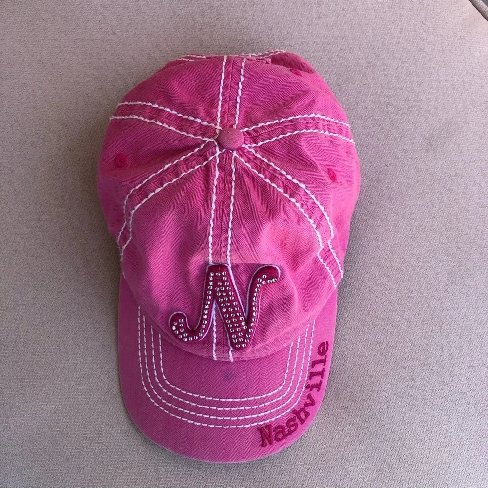 Robin Ruth 100% Cotton Pink Nashville Baseball Hat Cap Rhinestone Adjustable‎