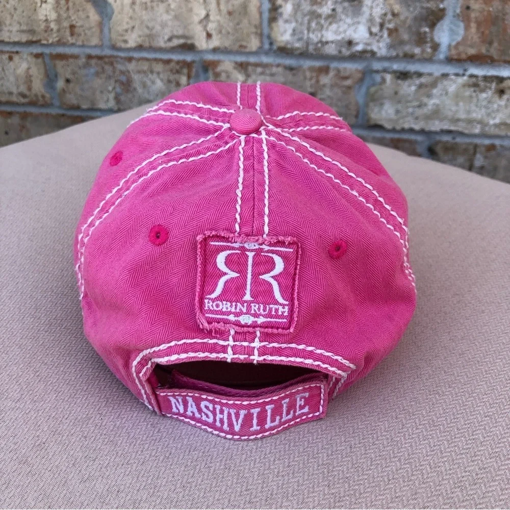 Robin Ruth 100% Cotton Pink Nashville Baseball Hat Cap Rhinestone Adjustable‎