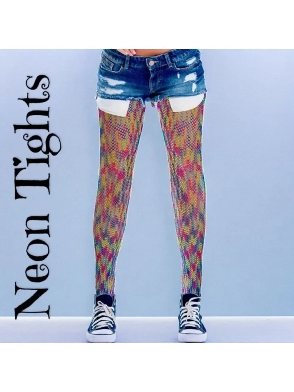 NWT Multicolor Neon Mesh Fishnet-Style Tights Pantyhose Hosiery Stockings-S/M