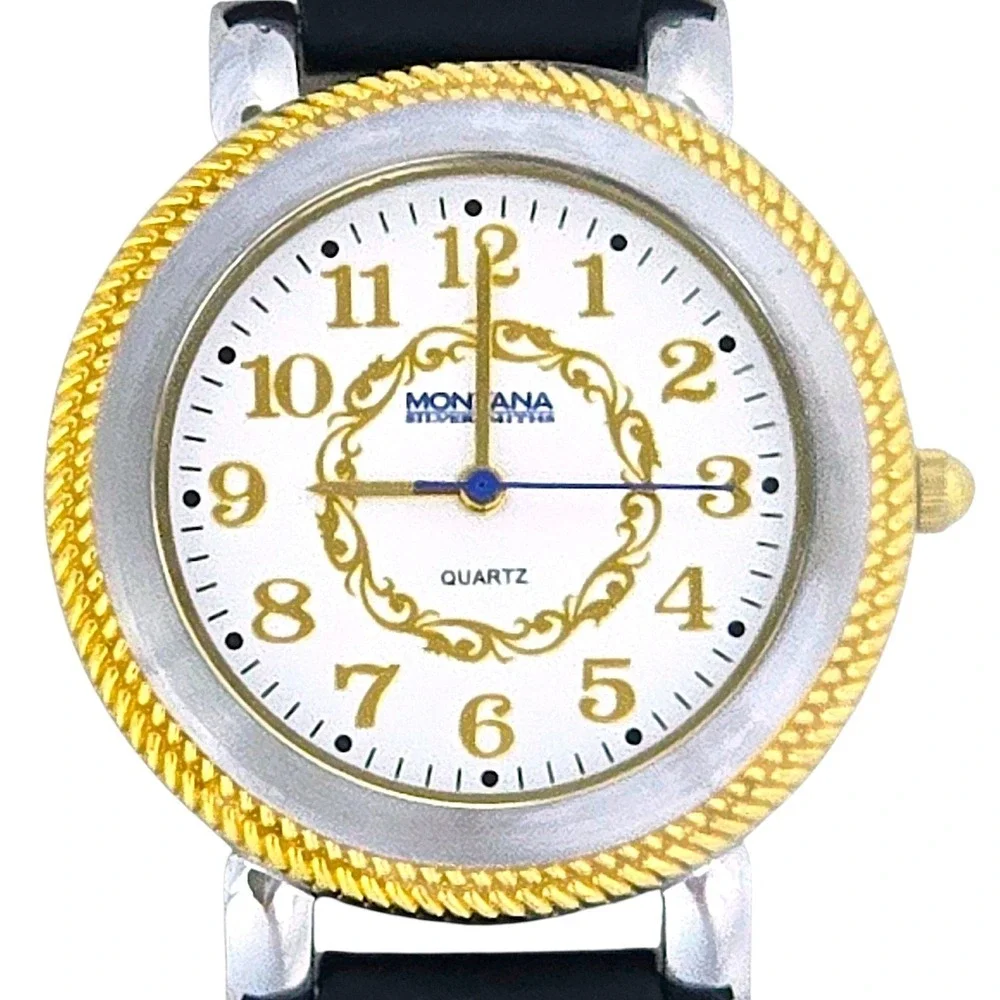Montana Silversmiths Ladies Two-Tone Rope Bezel Watch Leather Strap - New NWOT