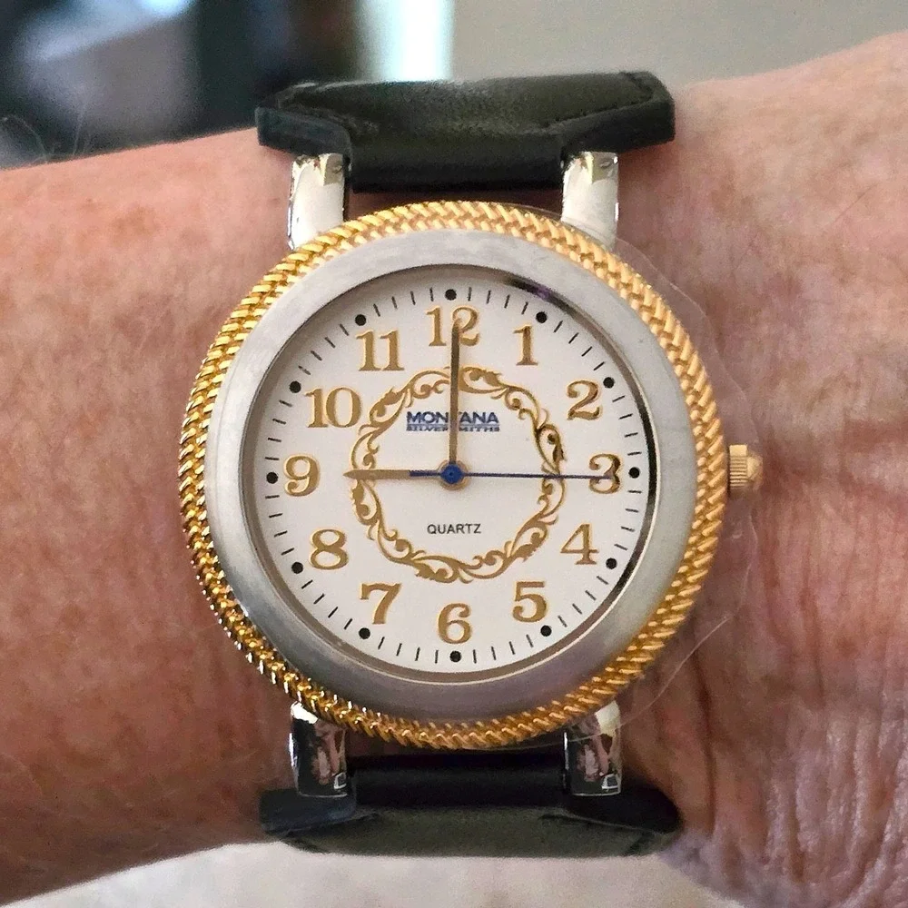 Montana Silversmiths Ladies Two-Tone Rope Bezel Watch Leather Strap - New NWOT