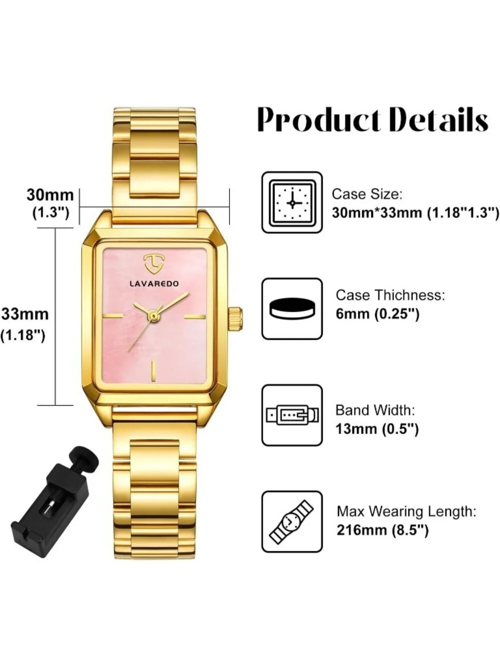 Women's Gold Pink Analog Quartz Stainless Steel Waterproof Luxury Bracelet Watch