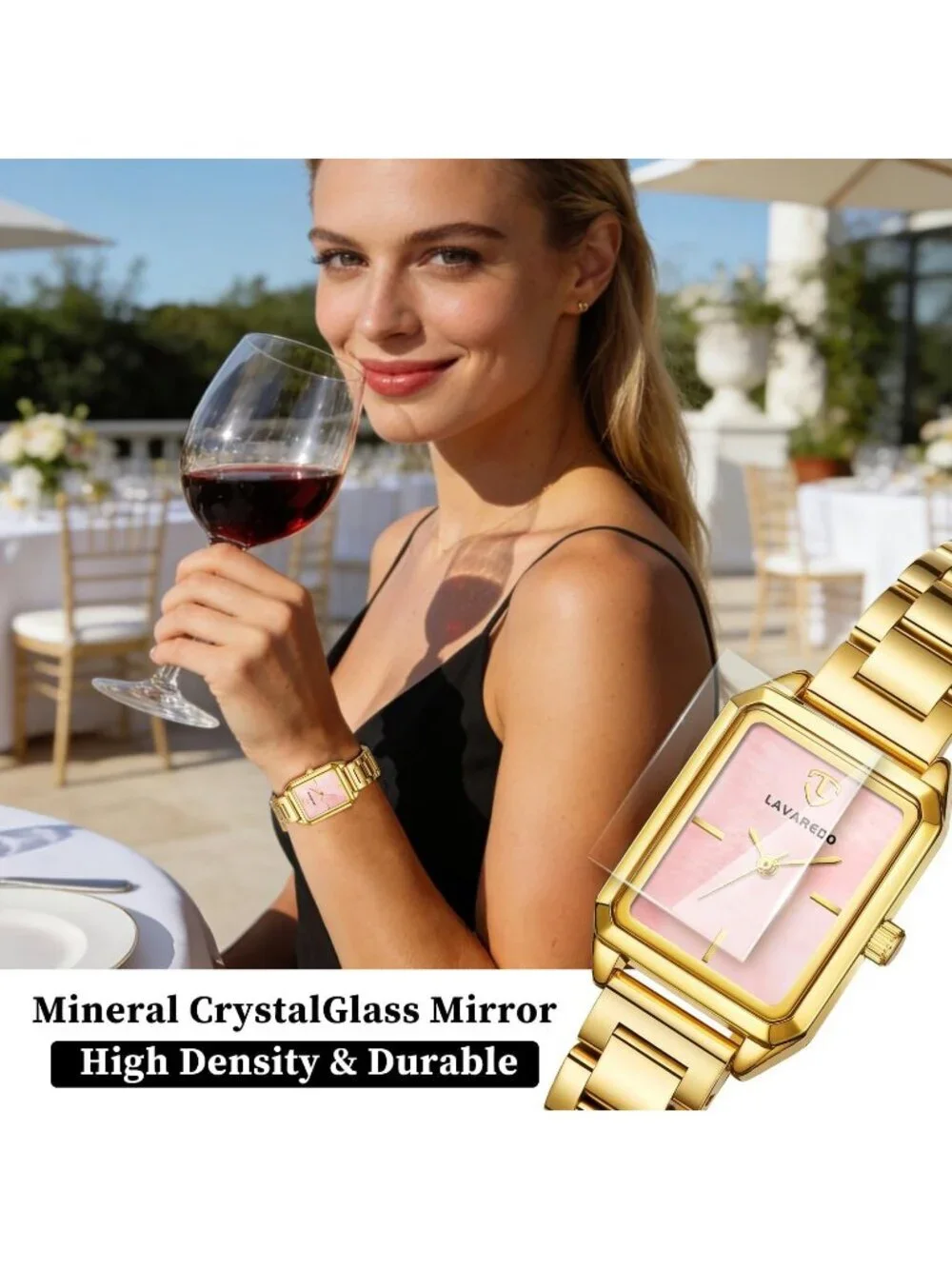 Women's Gold Pink Analog Quartz Stainless Steel Waterproof Luxury Bracelet Watch