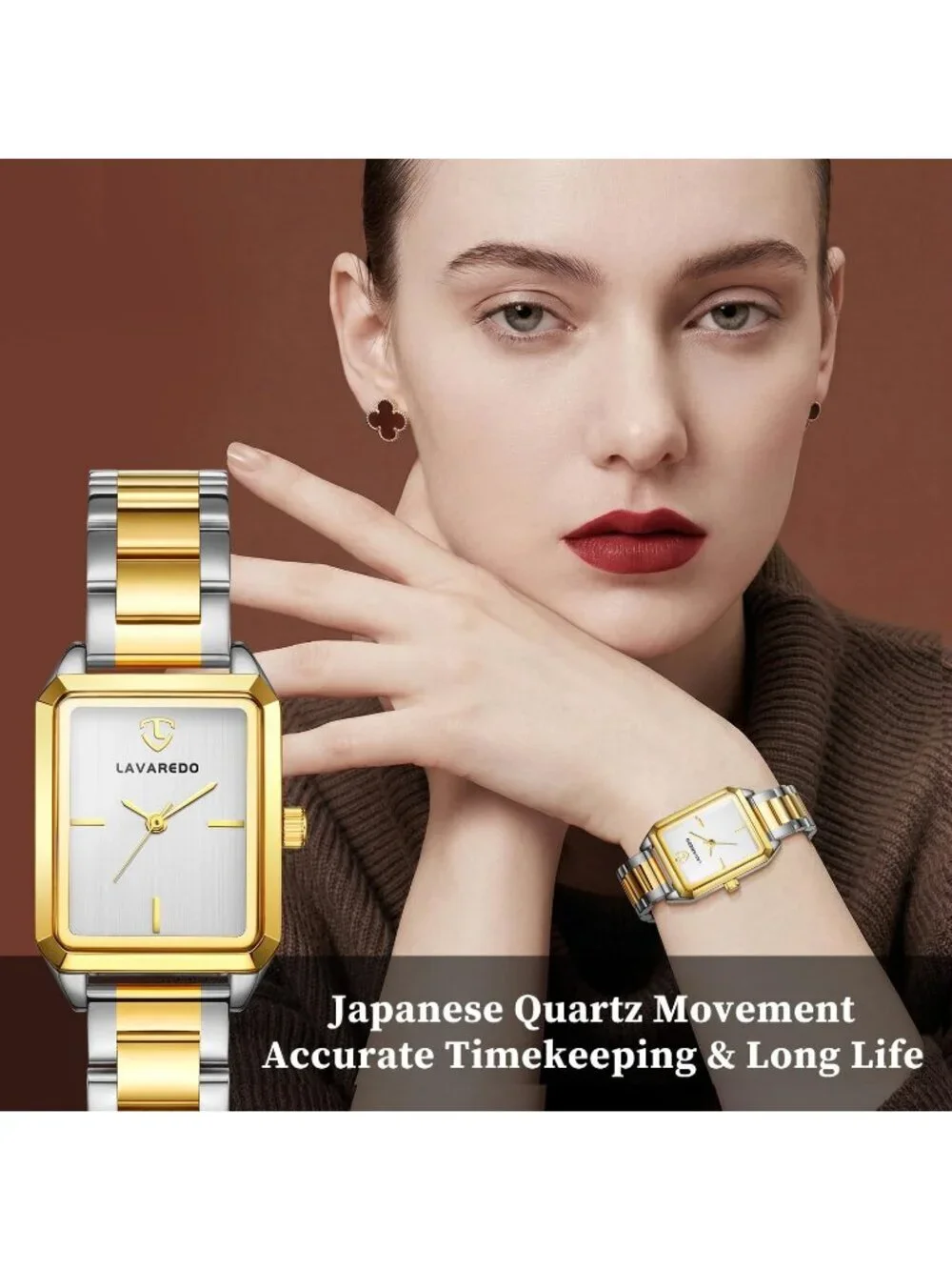 Women's Silver And Gold Analog Stainless Steel Waterproof Luxury Bracelet Watch