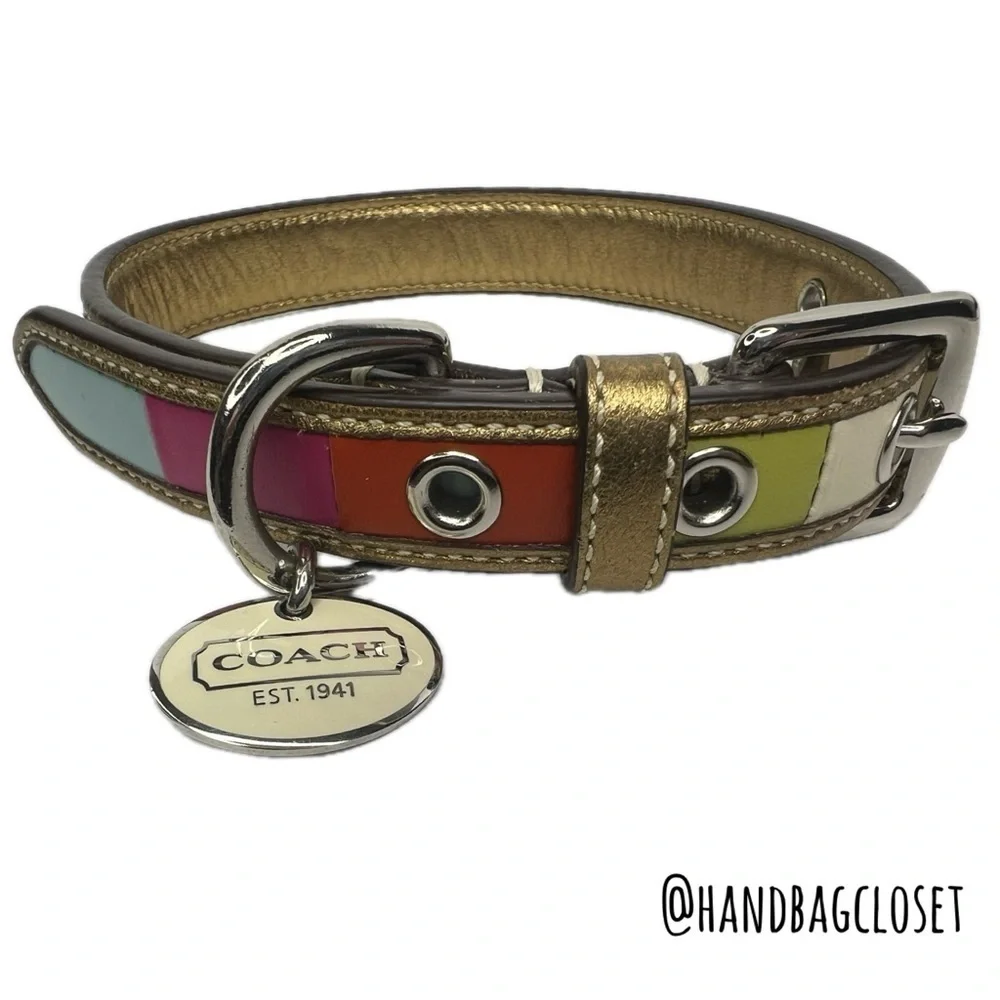 Coach Legacy Striped Leather Vintage Pink Blue Size SMALL Dog Collar
