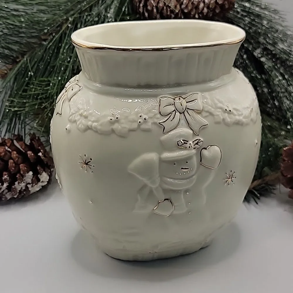 Young's Snowman Ceramic Vase Vintage 2001