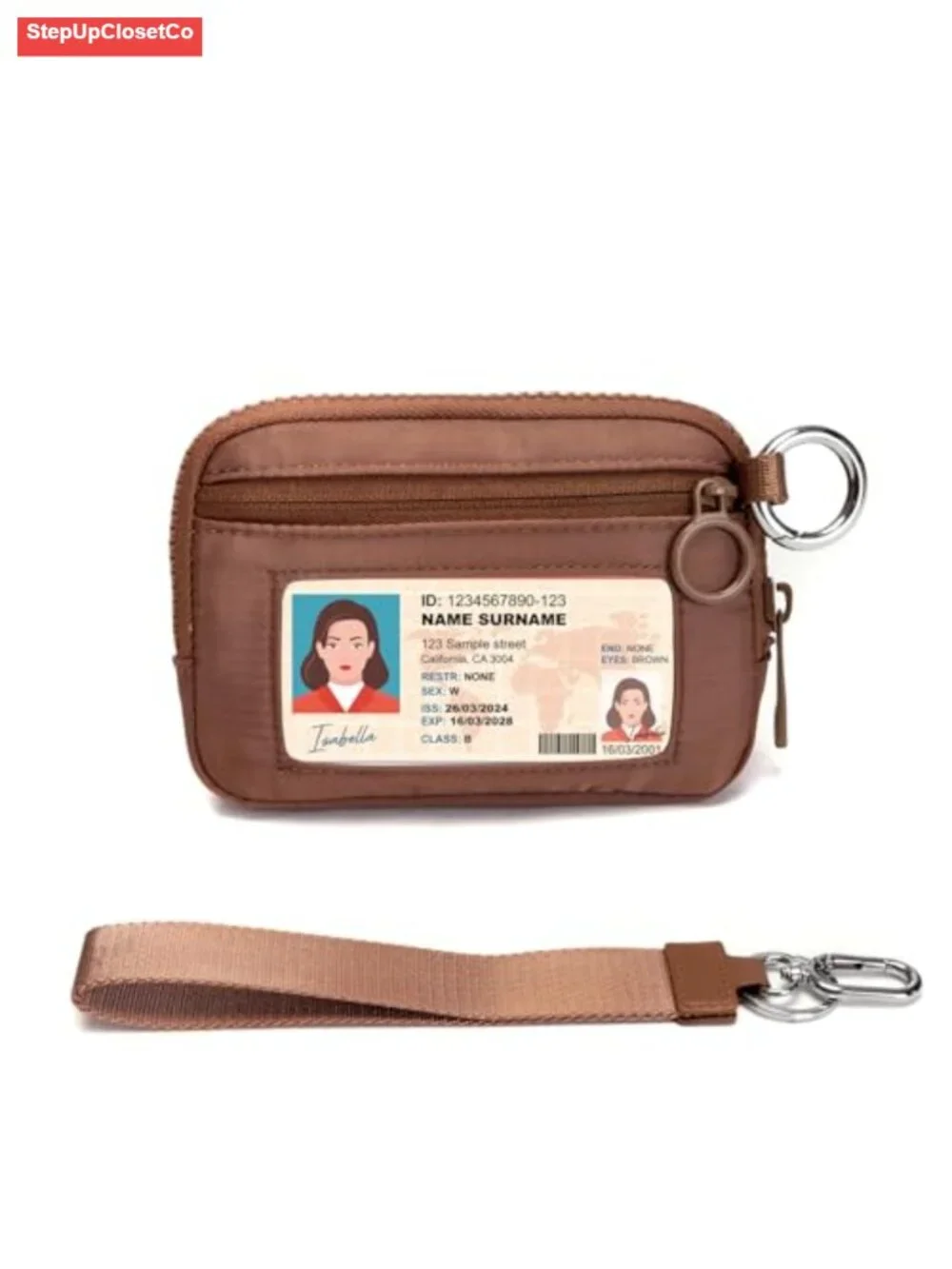 Nylon Keychain Wallet for Women with Clear ID Window, Coin Pouch, Wrist Strap