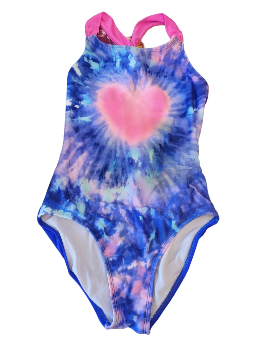 More Than Magic Swimsuit One Piece‎ Tie Dye Heart Crossed Straps Girls L (10/12)