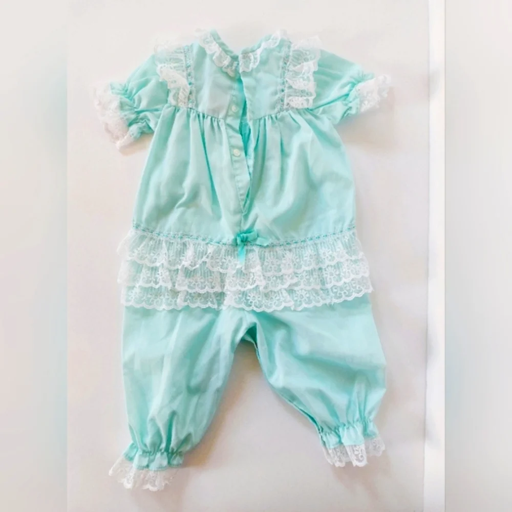 80s Infant Romper Light‎ Blue Ruffle Bum size 6m Toddle Tyke Cottagecore