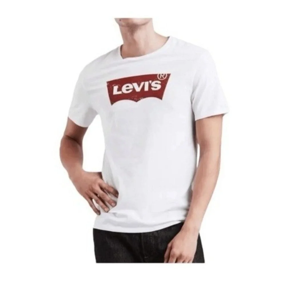 Levi's Housemark Logo Graphic Tee‎ White Red Jersey Knit Short Sleeve Crewneck L