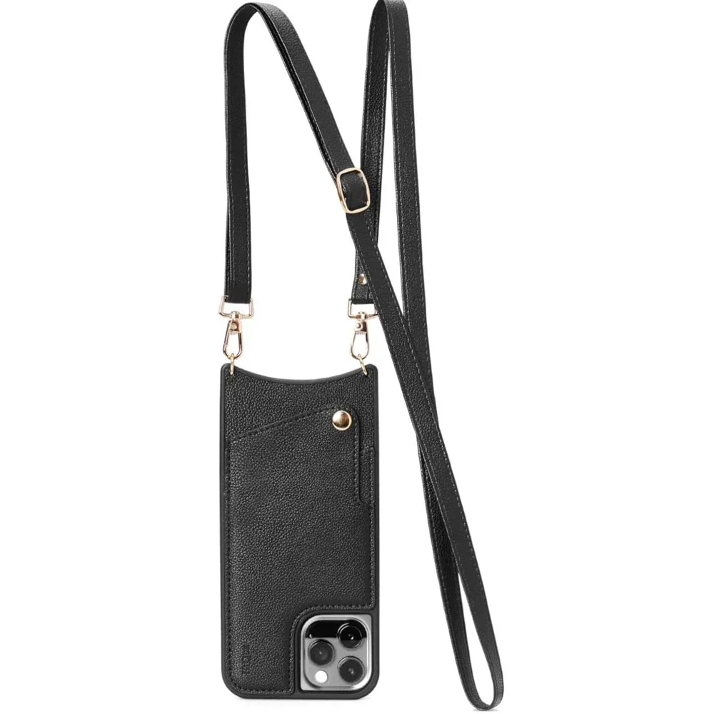 KIQUE Crossbody Phone‎ Case and Wallet for iPhone 11 Pro Faux Black Leather