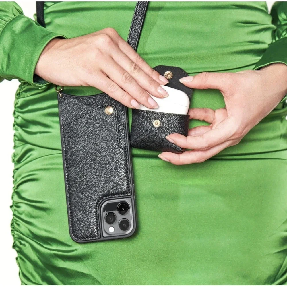 KIQUE Crossbody Phone‎ Case and Wallet for iPhone 11 Pro Faux Black Leather