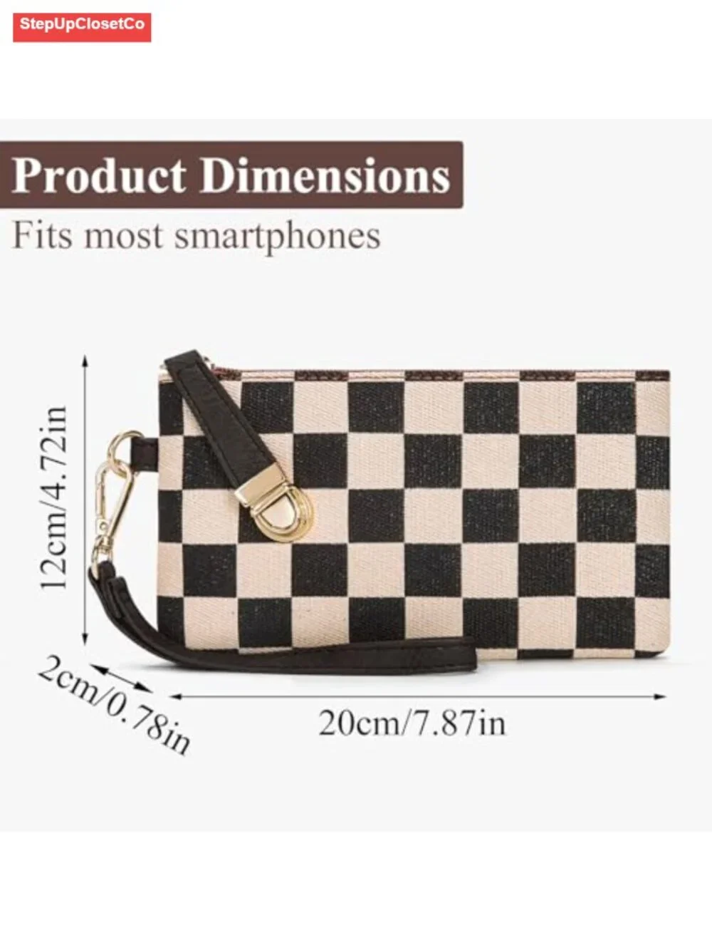 Small Checkered Wristlet Wallet with Detachable Strap, Lightweight and Portable
