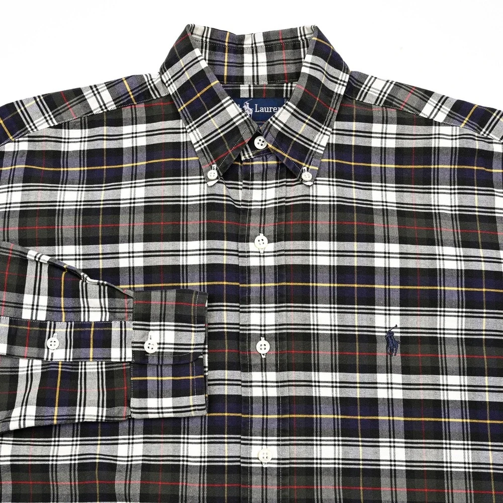 VTG Polo Ralph Lauren Shirt Mens Plaid Oxford Cloth L/S Button Down Preppy Small