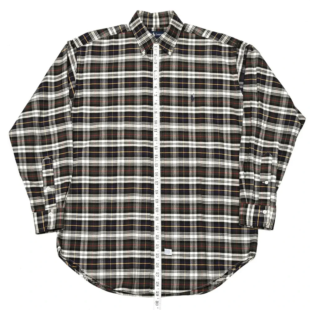 VTG Polo Ralph Lauren Shirt Mens Plaid Oxford Cloth L/S Button Down Preppy Small