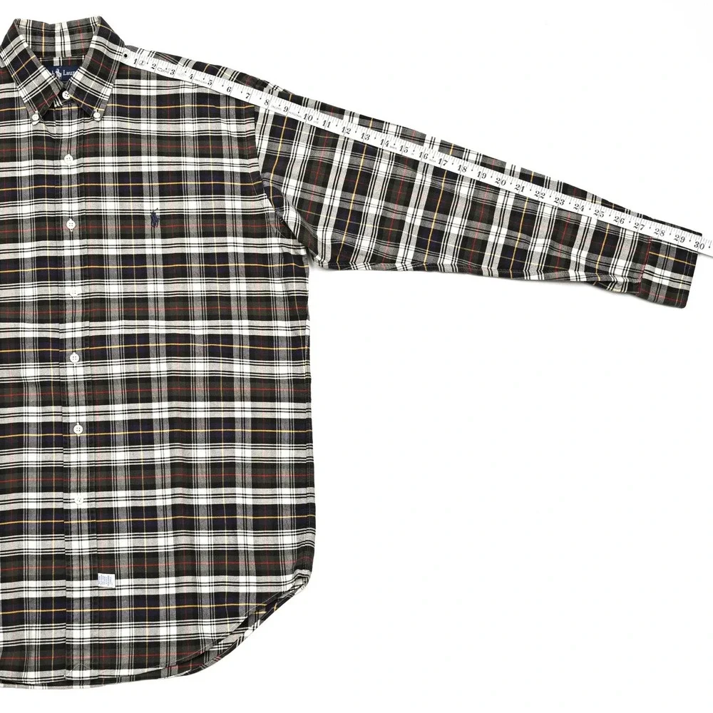 VTG Polo Ralph Lauren Shirt Mens Plaid Oxford Cloth L/S Button Down Preppy Small