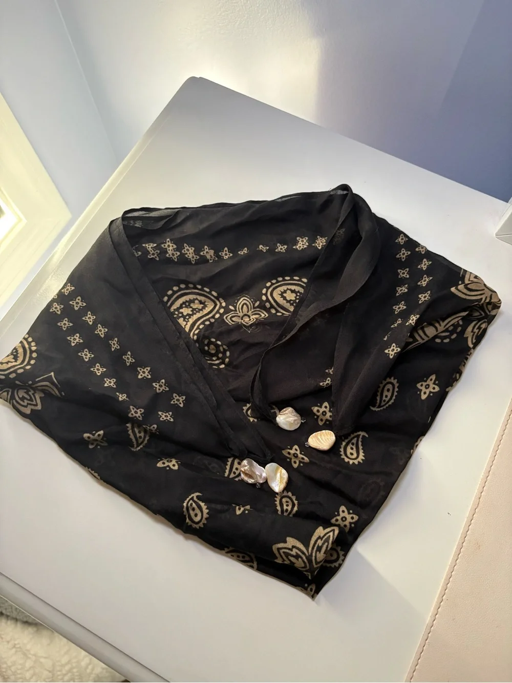 Urban Outfitters Black Bandana Scarf Hair Accessory with Gold Paisley Print