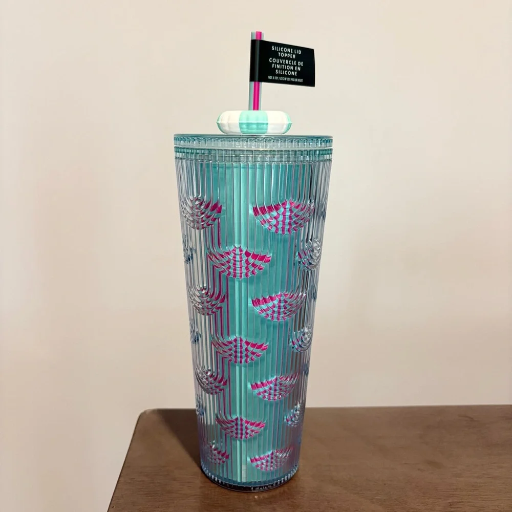 Starbucks 2025 Summer Beach Pool Floaty Straw Topper Pink‎ Blue 24 oz Cold Cup