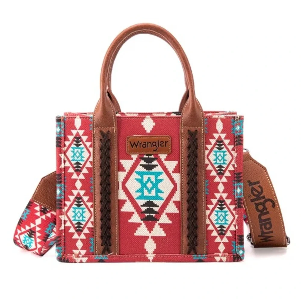 Western Cowgirl Boho Aztec Tote Bag Wrangler Crossbody Convertible Purse Red