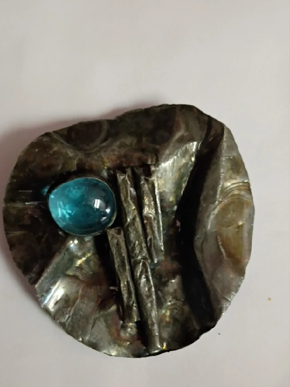 Silver-Tone Decorative Brooch Set with Green, Red, Blue and Aqua Stones