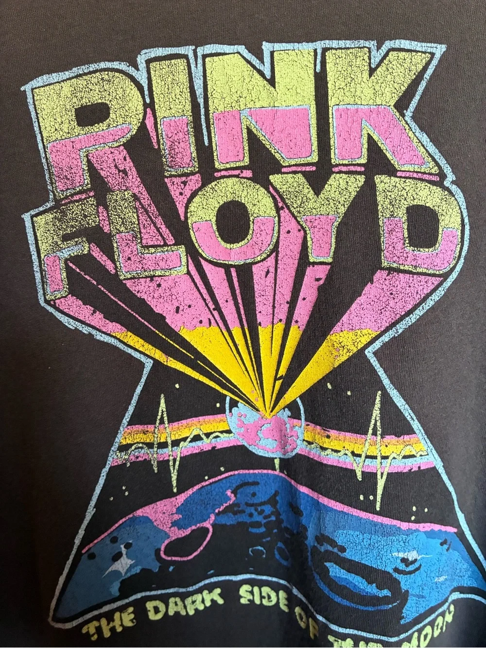 Old Navy Black Pink Floyd Graphic Tee with Yellow, Pink & Blue Print