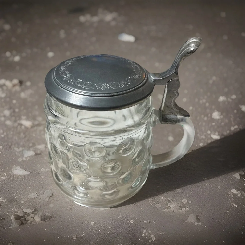 BMF German Glass Lidded Stein with Pewter‎ Lid Breweriana Collectible Germany