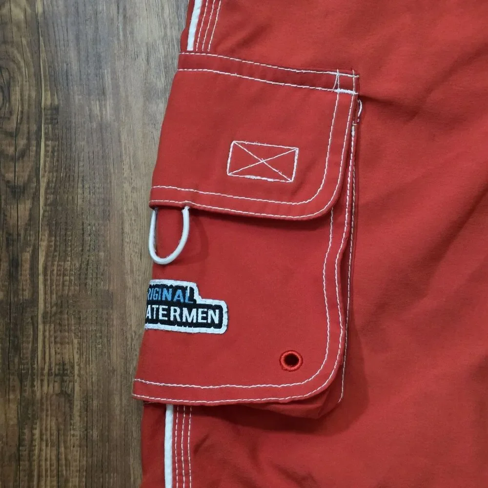 Original Watermen Guard Swim Trunks Mens M Red Surf Board Shorts Stretch