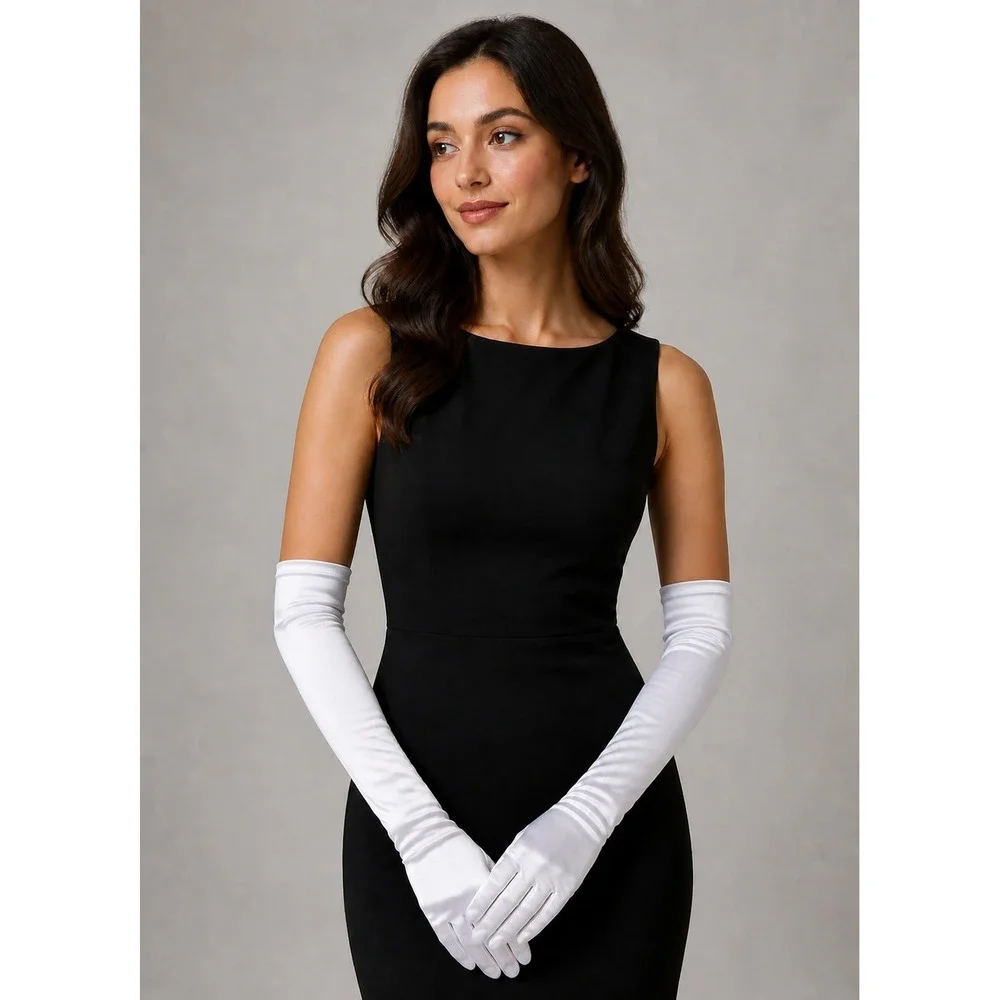 White Satin Opera Gloves 19