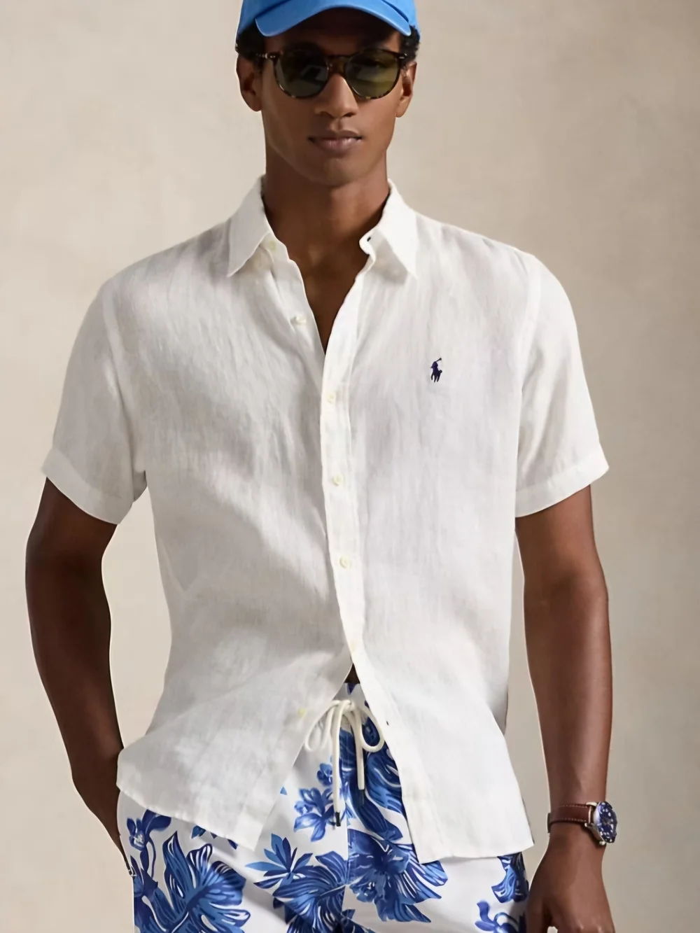 Polo by Ralph Lauren White Preppy Short-Sleeve Cotton Button-Down  Navy Pony