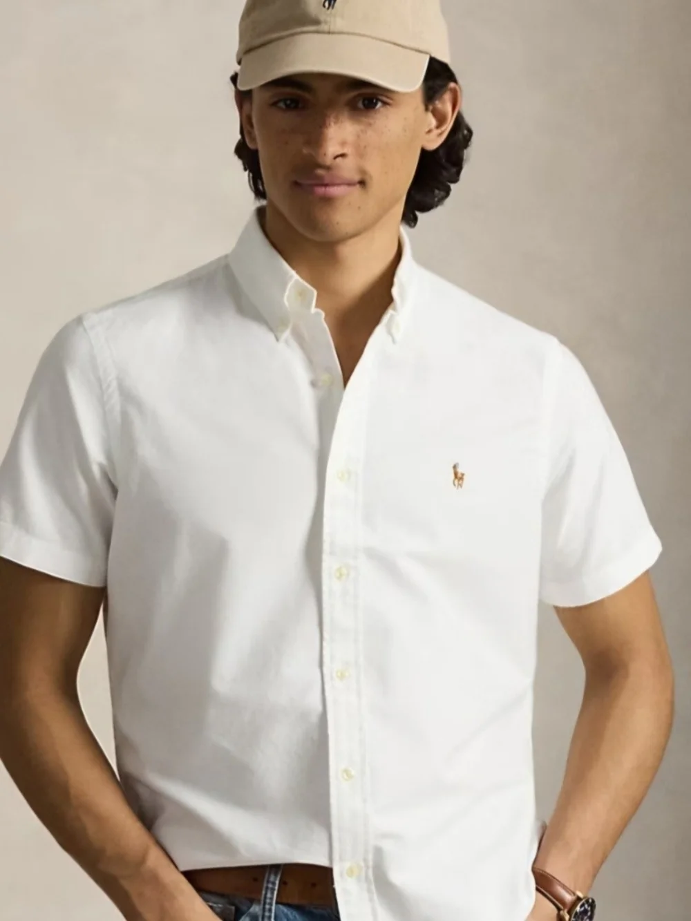 Polo by Ralph Lauren White Preppy Short-Sleeve Cotton Button-Down  Navy Pony