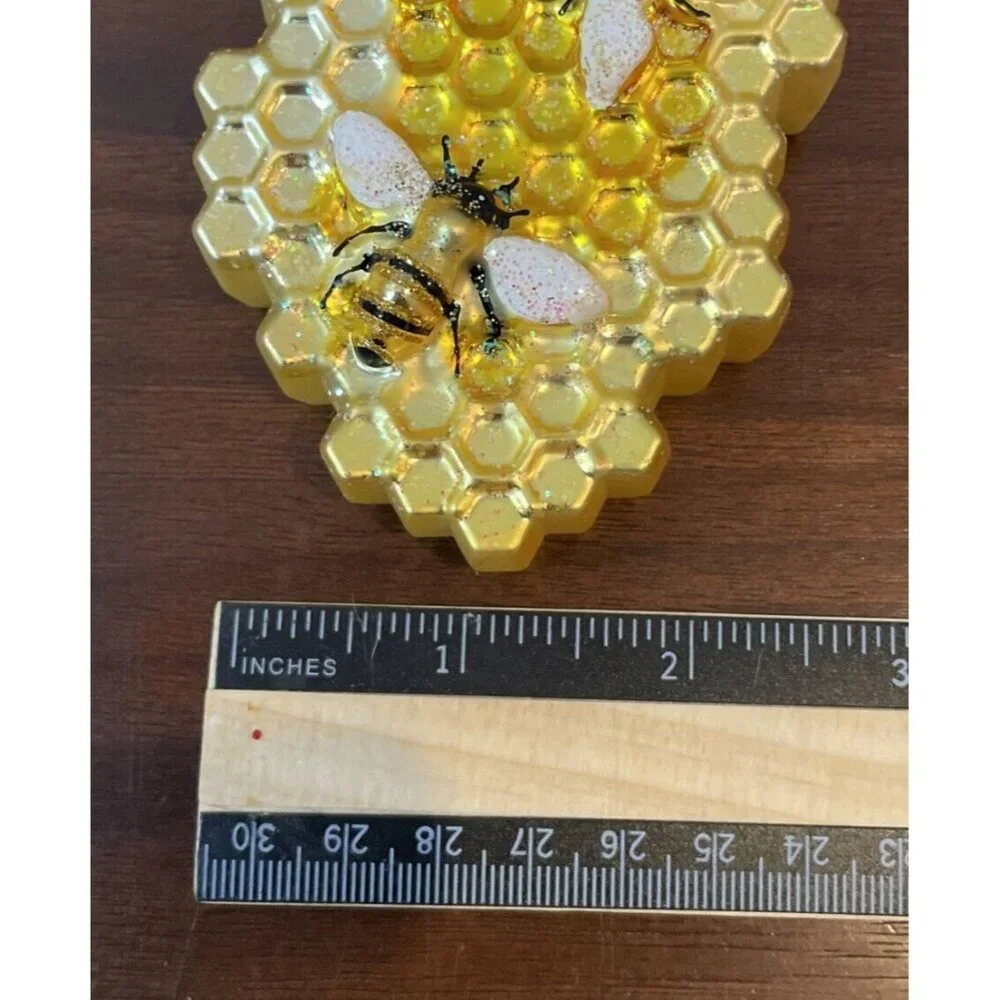 Robert Stanley Honeycomb Bee Glass Christmas Holiday Ornament‎ Gold Yellow NEW