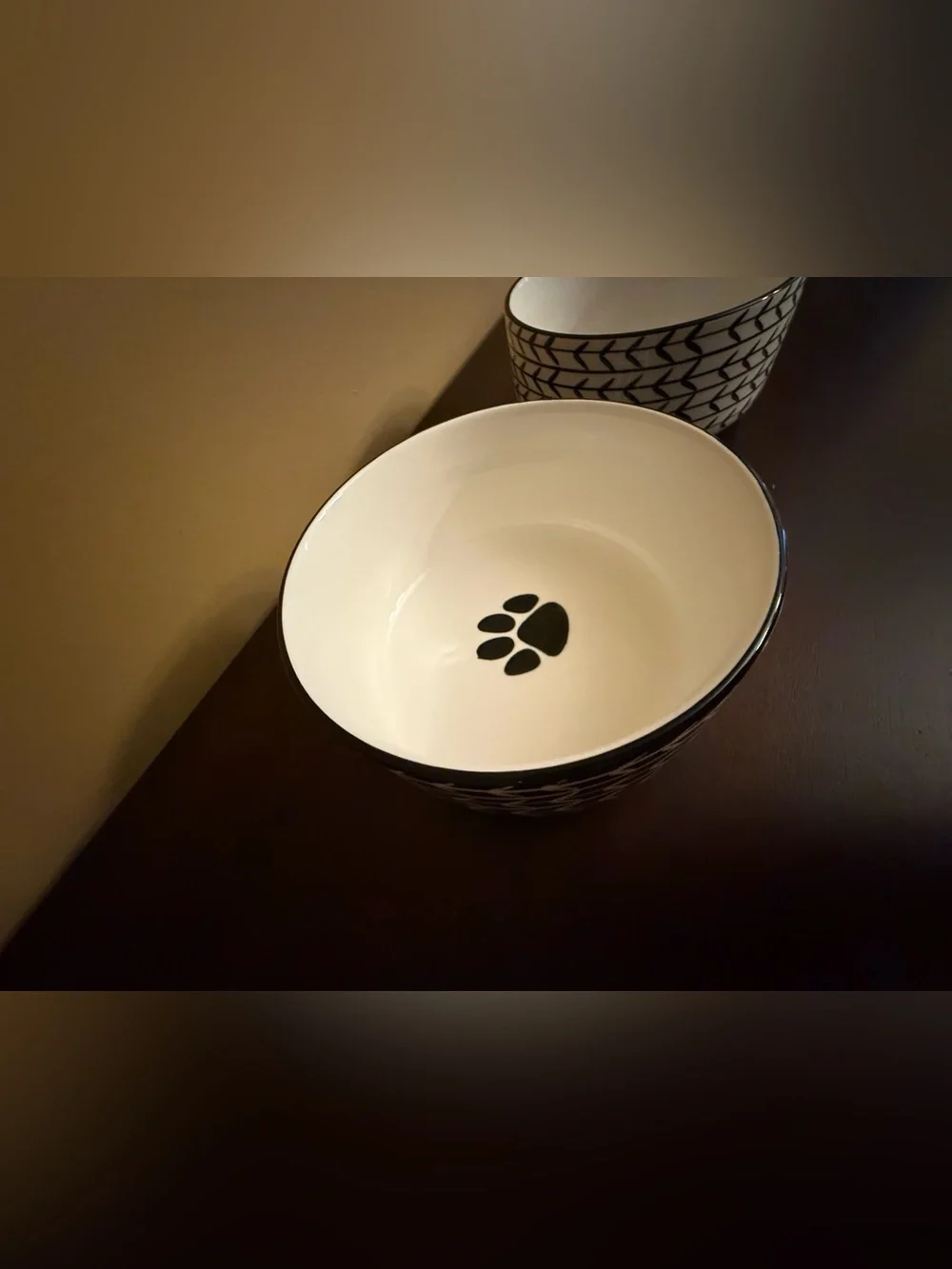 Black & White Paw-Print Stoneware Ceramic Dog Bowl Set cleaned and sanitized.