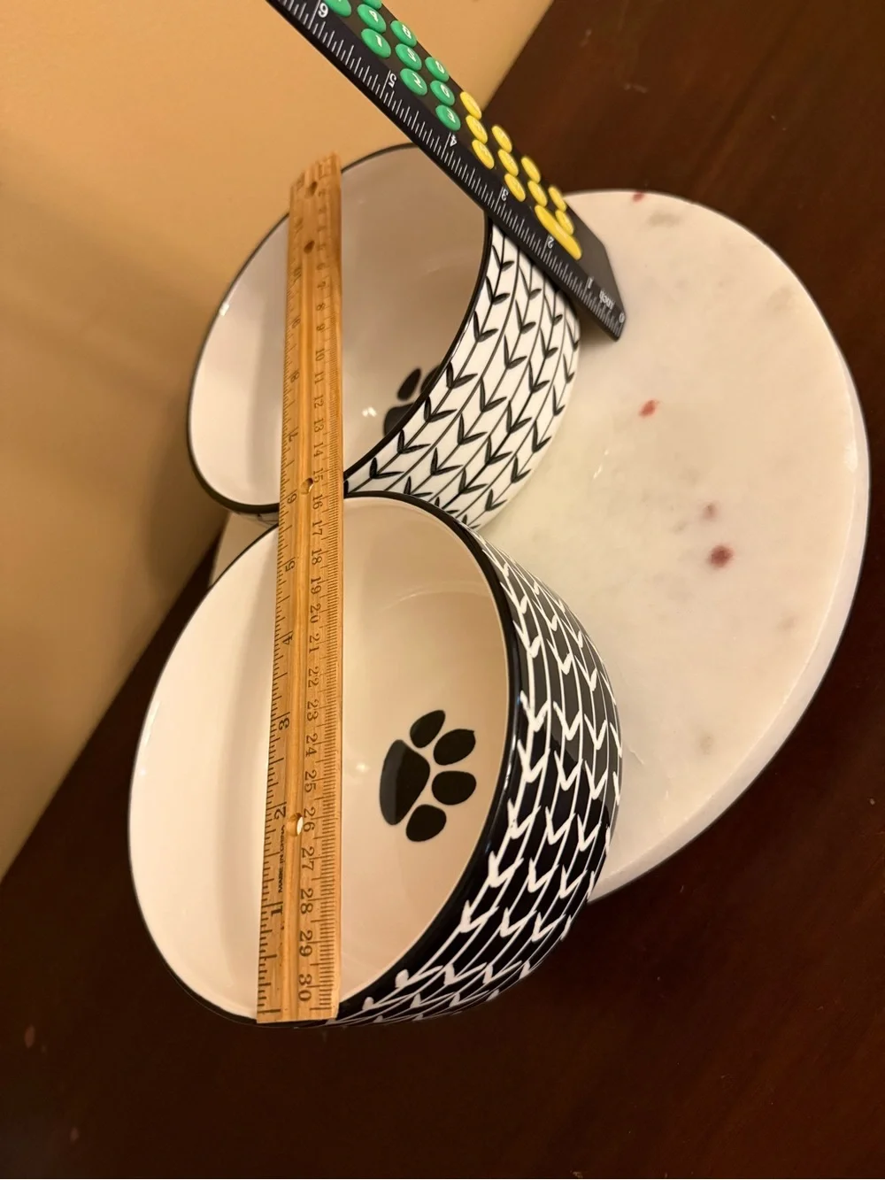 Black & White Paw-Print Stoneware Ceramic Dog Bowl Set cleaned and sanitized.