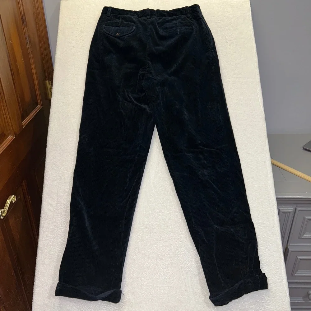 Polo Ralph Lauren Vintage Jumbo Corduroy Pants Men 33x32 Navy Blue Pleated Cuff