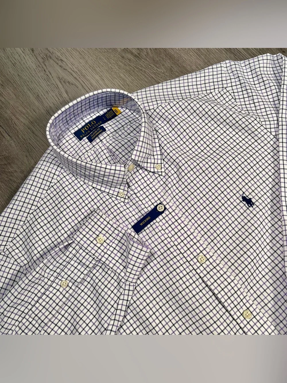 New Polo Ralph Lauren Button Down Men’s L Classic Fit Performance White Purple
