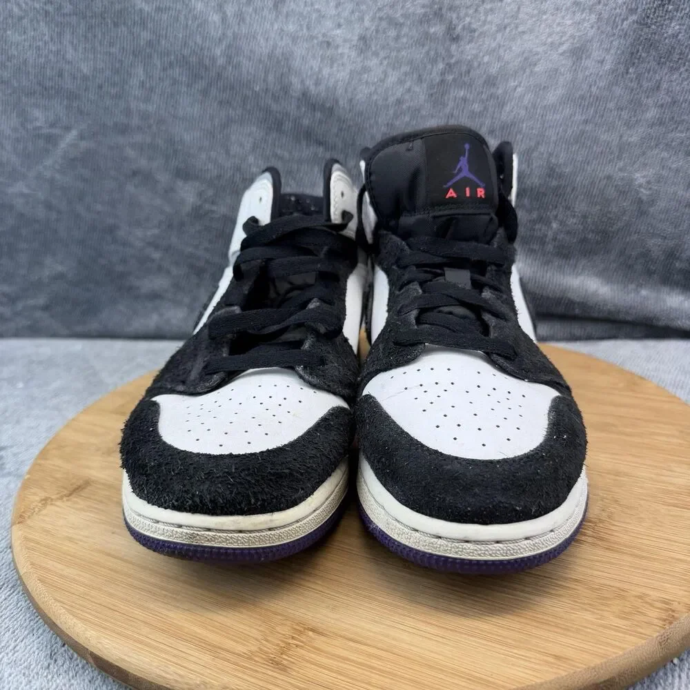 Jordan Air Jordan 1 Mid SE Shoes Boys Size 6.5Y Black Purple Sneakers BQ6931-105