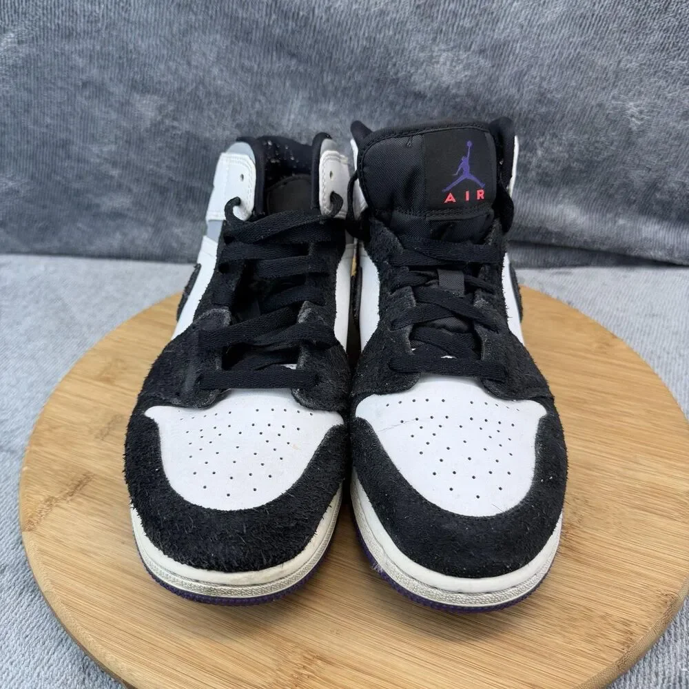 Jordan Air Jordan 1 Mid SE Shoes Boys Size 6.5Y Black Purple Sneakers BQ6931-105