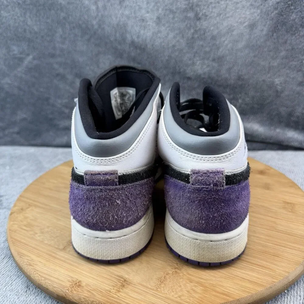 Jordan Air Jordan 1 Mid SE Shoes Boys Size 6.5Y Black Purple Sneakers BQ6931-105