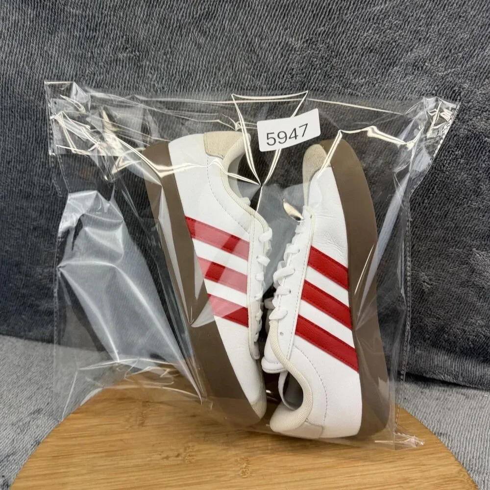Adidas Shoes Girls Size 3.5 White Red Striped Gum Sole Low Top Sneakers IH3484