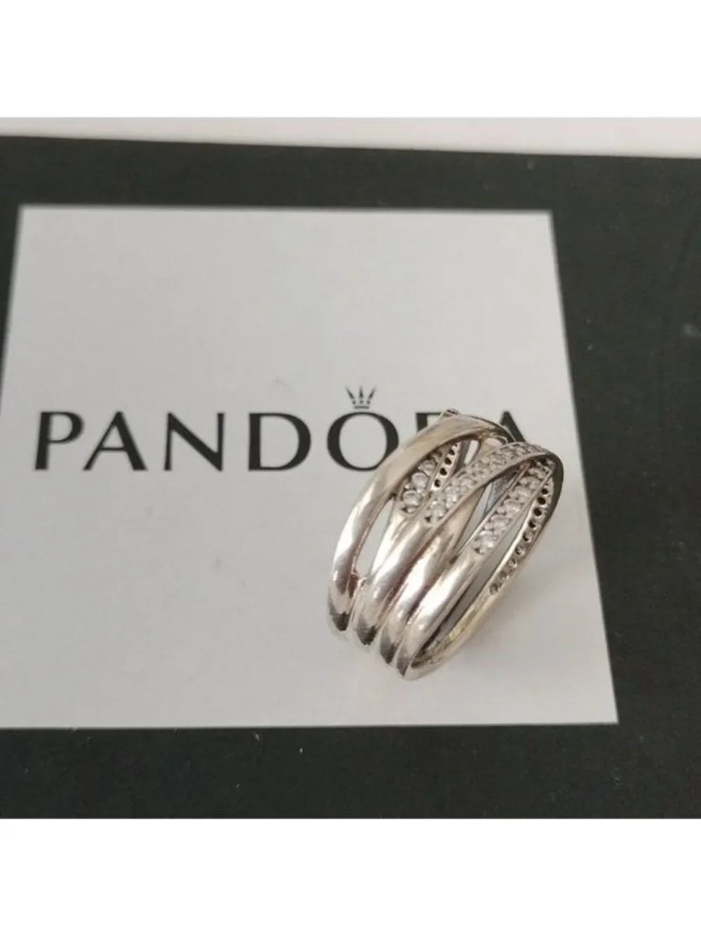 Pandora Sterling Silver Entwined Ring with Zirconia 190919cz, size 52