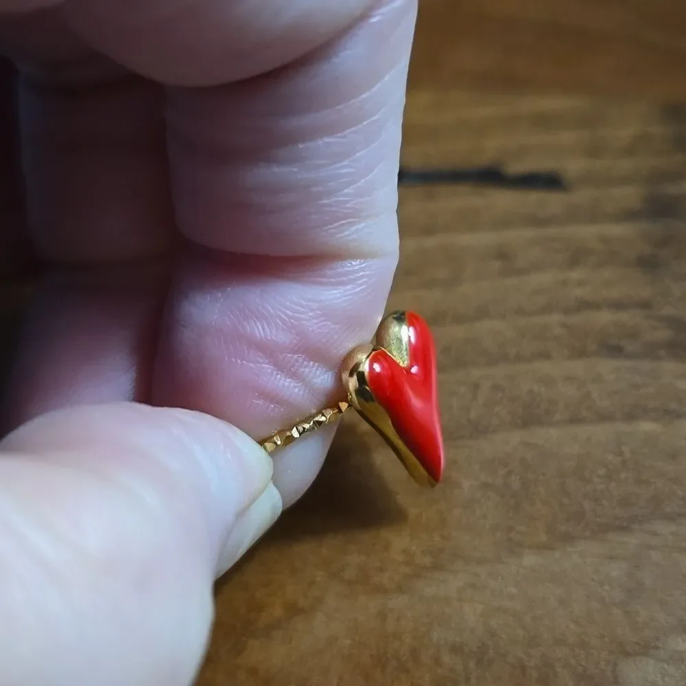 Red Heart ring adjustable 18k gold