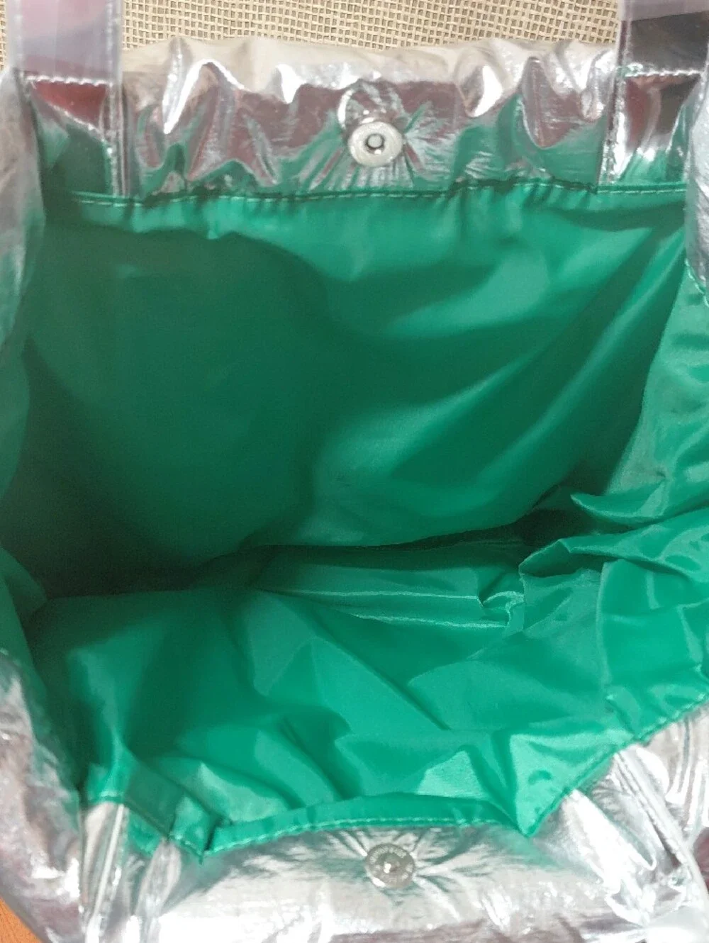 Clinique Metallic Silver Tote with Green Accent Tab