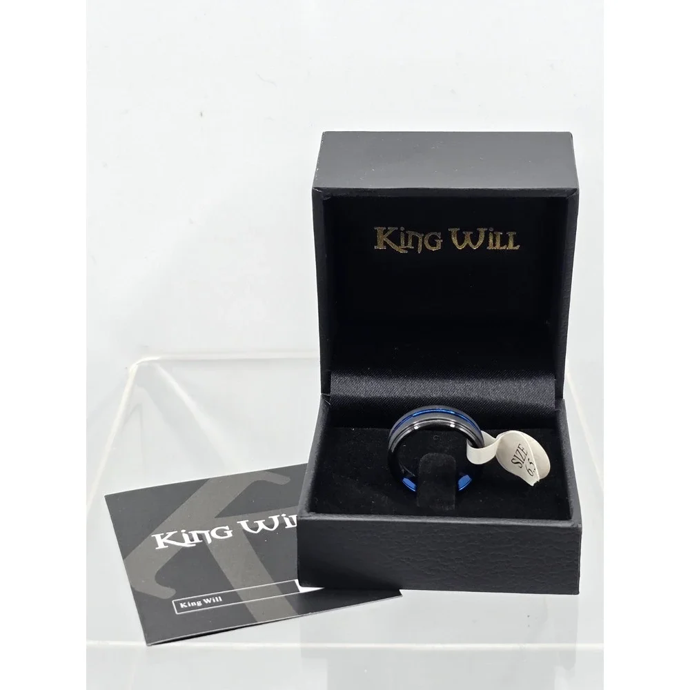 Tungsten Men's Sz 6.5 Blue &Black Center Channel Stripe Comfort Fit Wedding Band