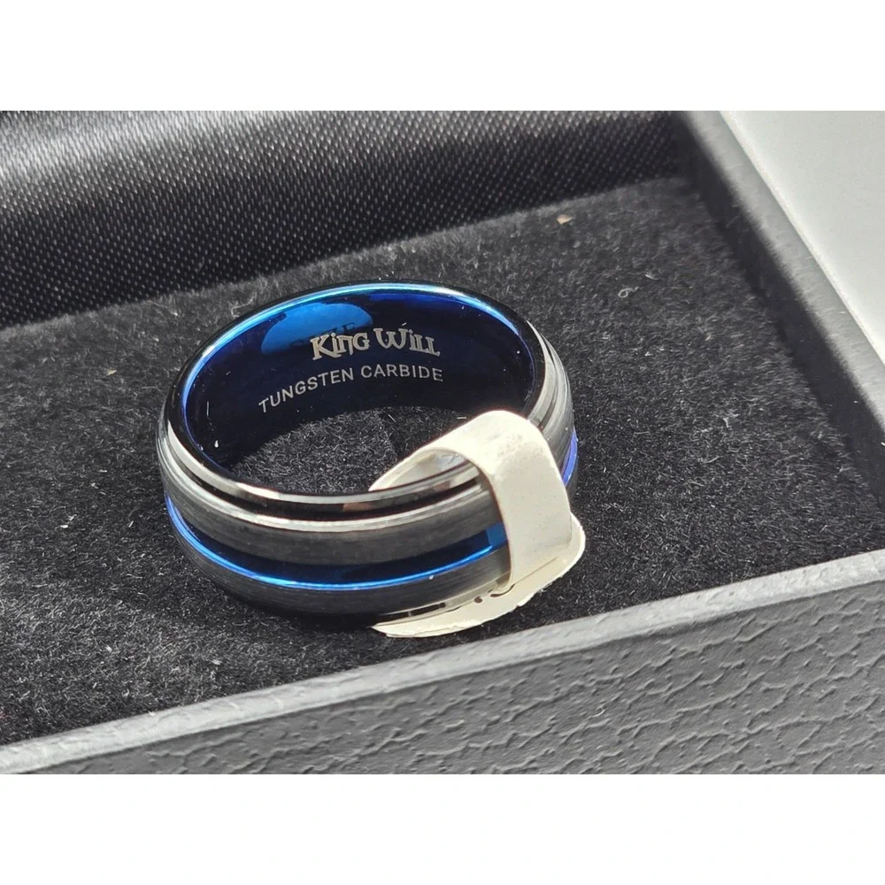 Tungsten Men's Sz 6.5 Blue &Black Center Channel Stripe Comfort Fit Wedding Band