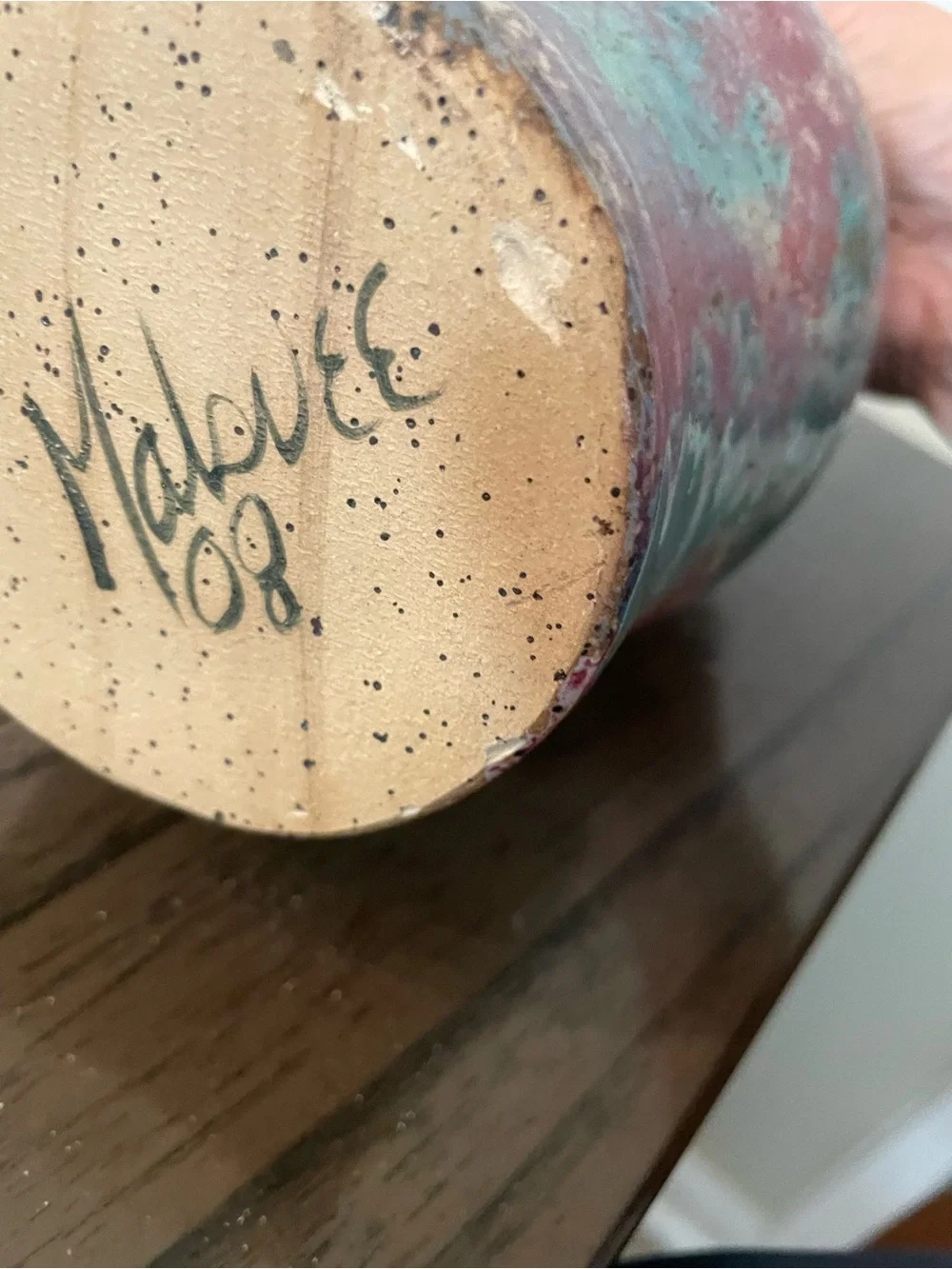 Artisan Glazed Ceramic Vase in Teal and Purple