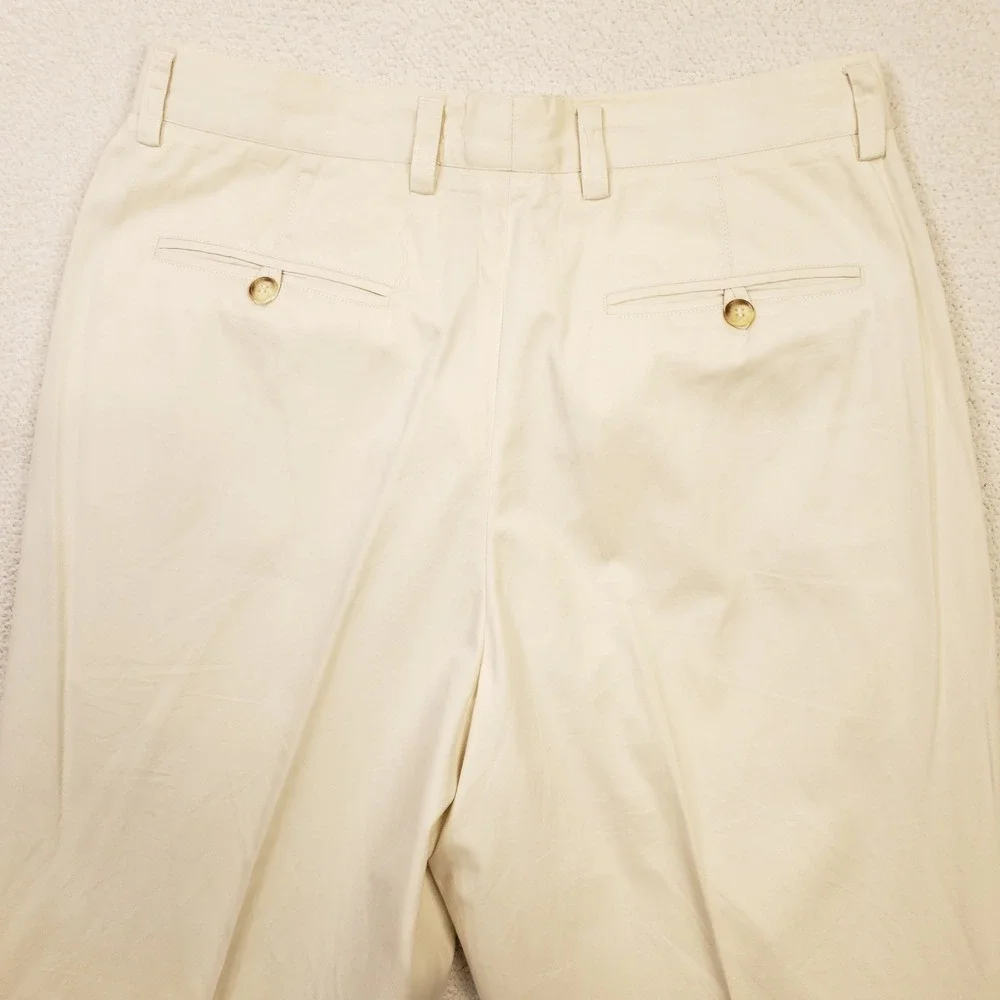 Vintage Banana Republic Chinos Mens 33L Cream Pleated Cuffed Trousers Italy Made