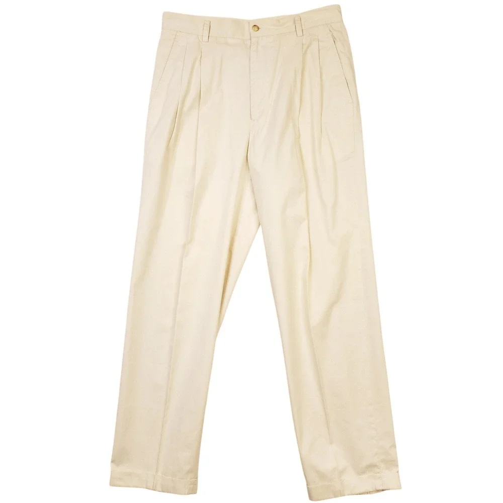 Vintage Banana Republic Chinos Mens 33L Cream Pleated Cuffed Trousers Italy Made