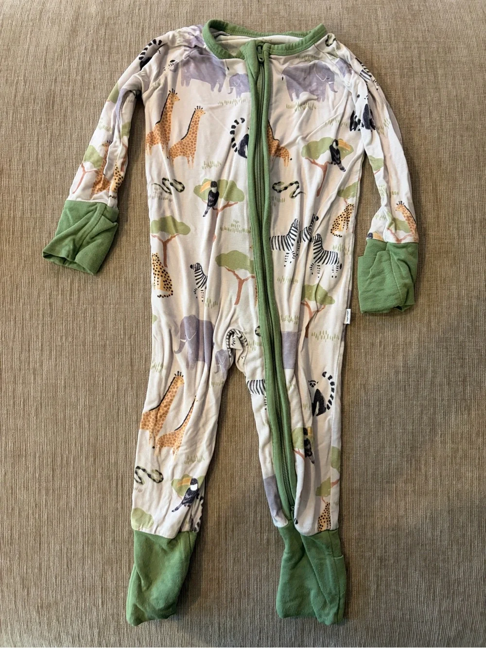 Little Sleepies Green-Trim Safari Animal Print One-Piece Pajamas