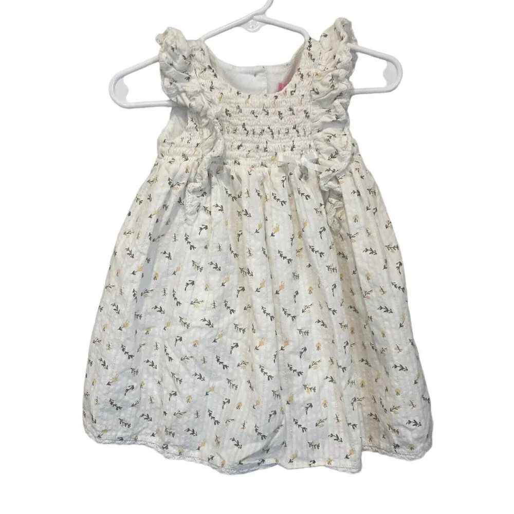 Isaac Mizrahi dress toddler girl 12m Smocked Yellow Flowers Floral Summer