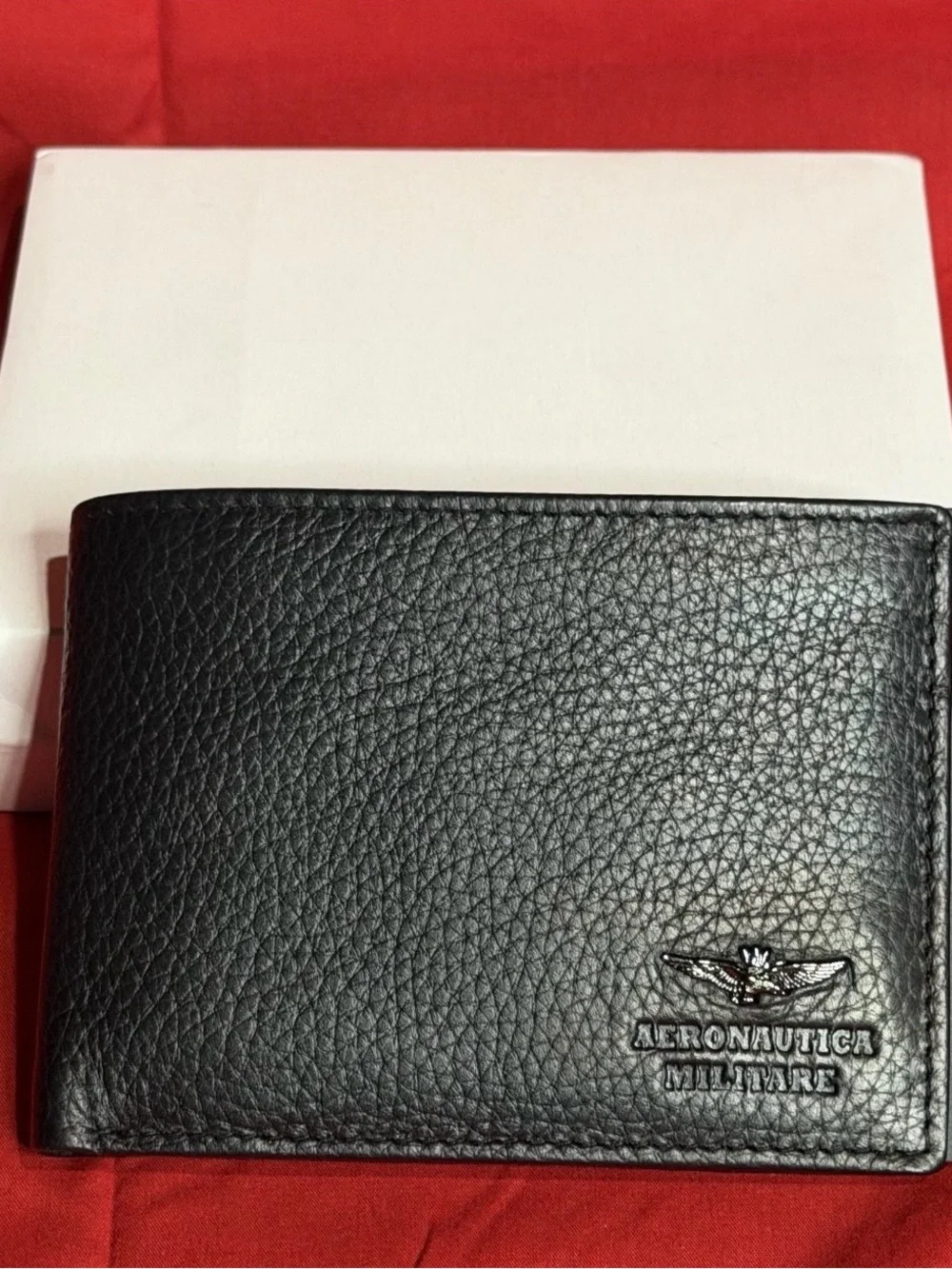 Aeronautica Militare Men’s Black Leather Bifold Wallet with Coin Pocket – New